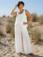 Ensemble Léa blanc en viscose avec top trapèze et pantalon large