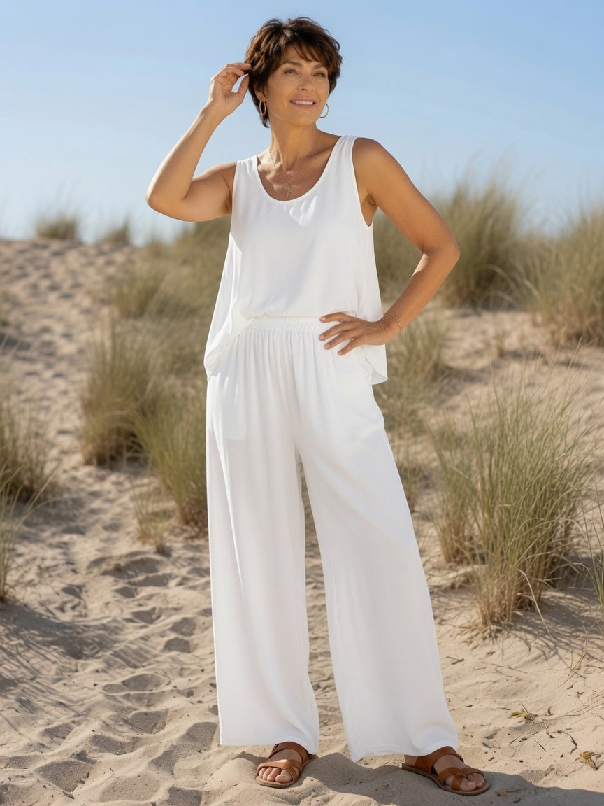 enue estivale femme en viscose légère avec pantalon taille élastiquée