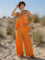 Ensemble Nora orange en viscose avec débardeur fluide et pantalon large