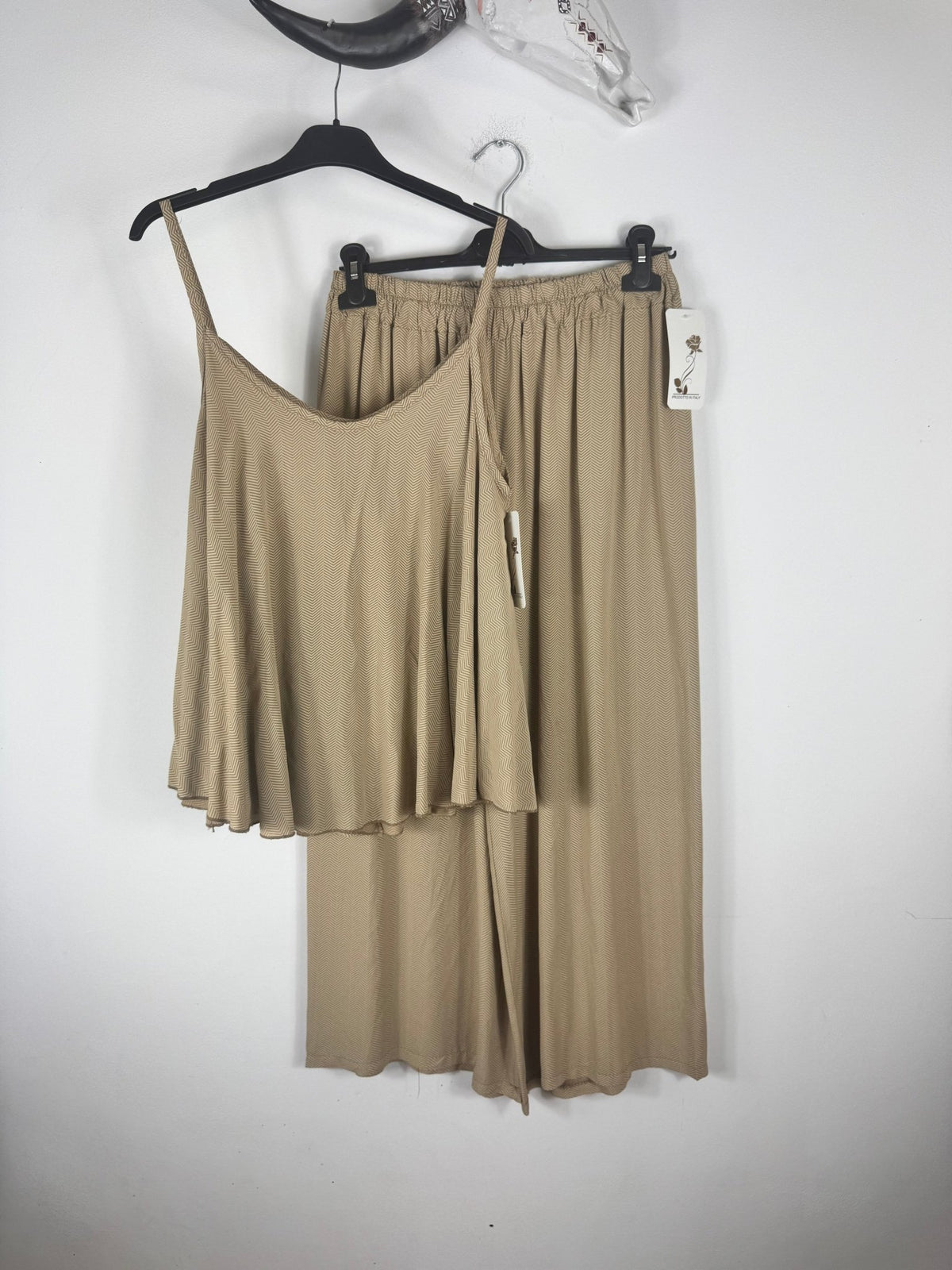 Ensemble Nora camel en viscose, top et pantalon jambes larges