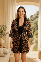 Nuisette léopard satinée bretelles réglables, lingerie féminine élégante