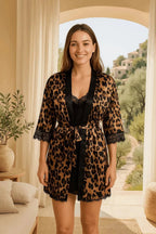 Ensemble Peignoir + Nuisette Léopard Satiné – Lingerie Sexy Femme 36 - 44 - Mam’s Ailes