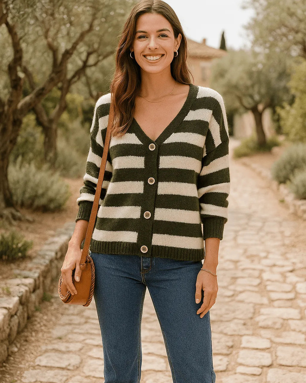 Gilet femme Amanda marinière court, rayures chic et décontractées, Made in Italy