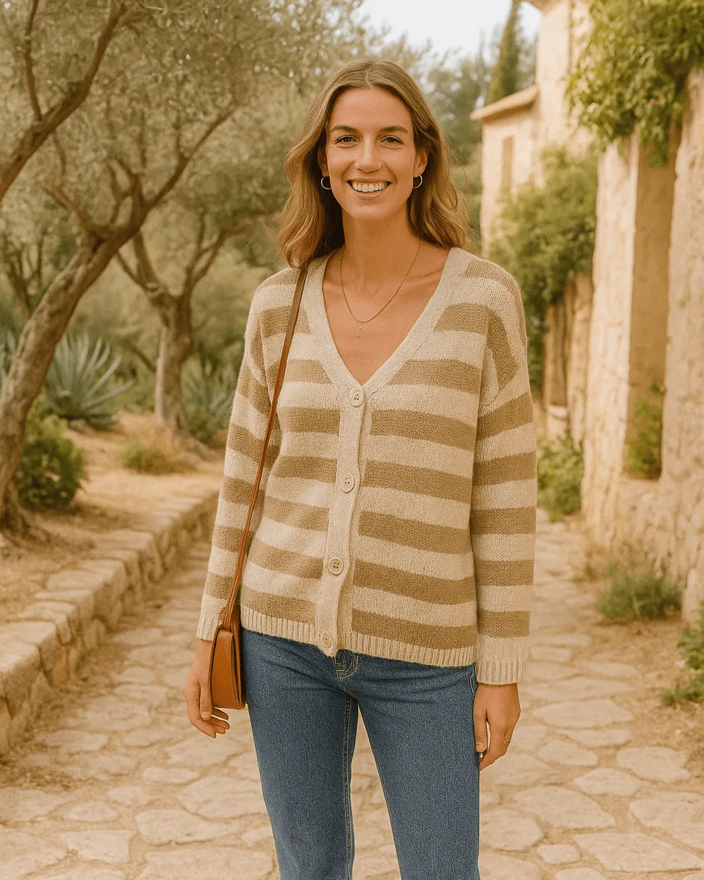 Gilet chic femme rayé style marin, confection italienne