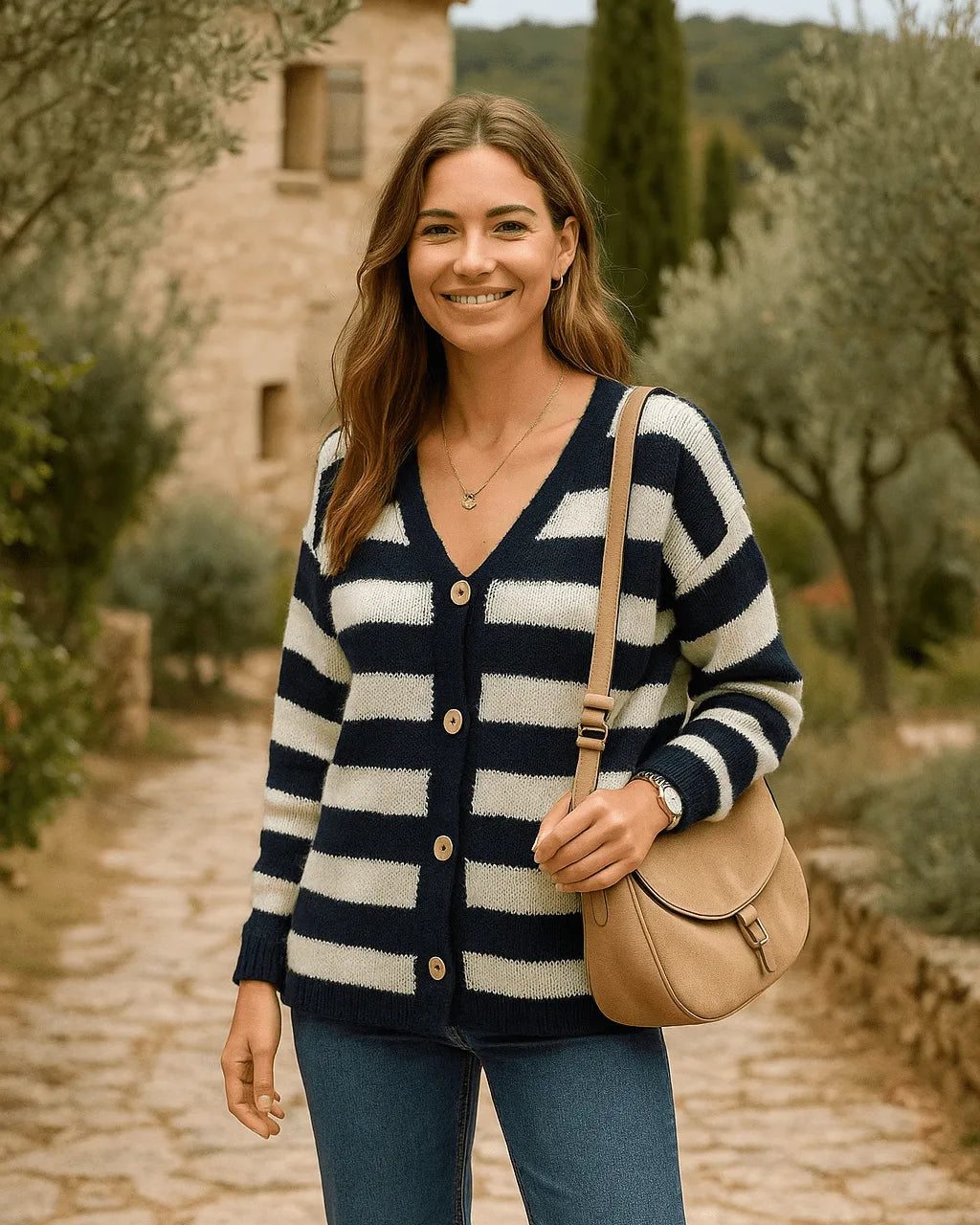 Gilet femme Amanda marinière court, rayures chic et décontractées, Made in Italy