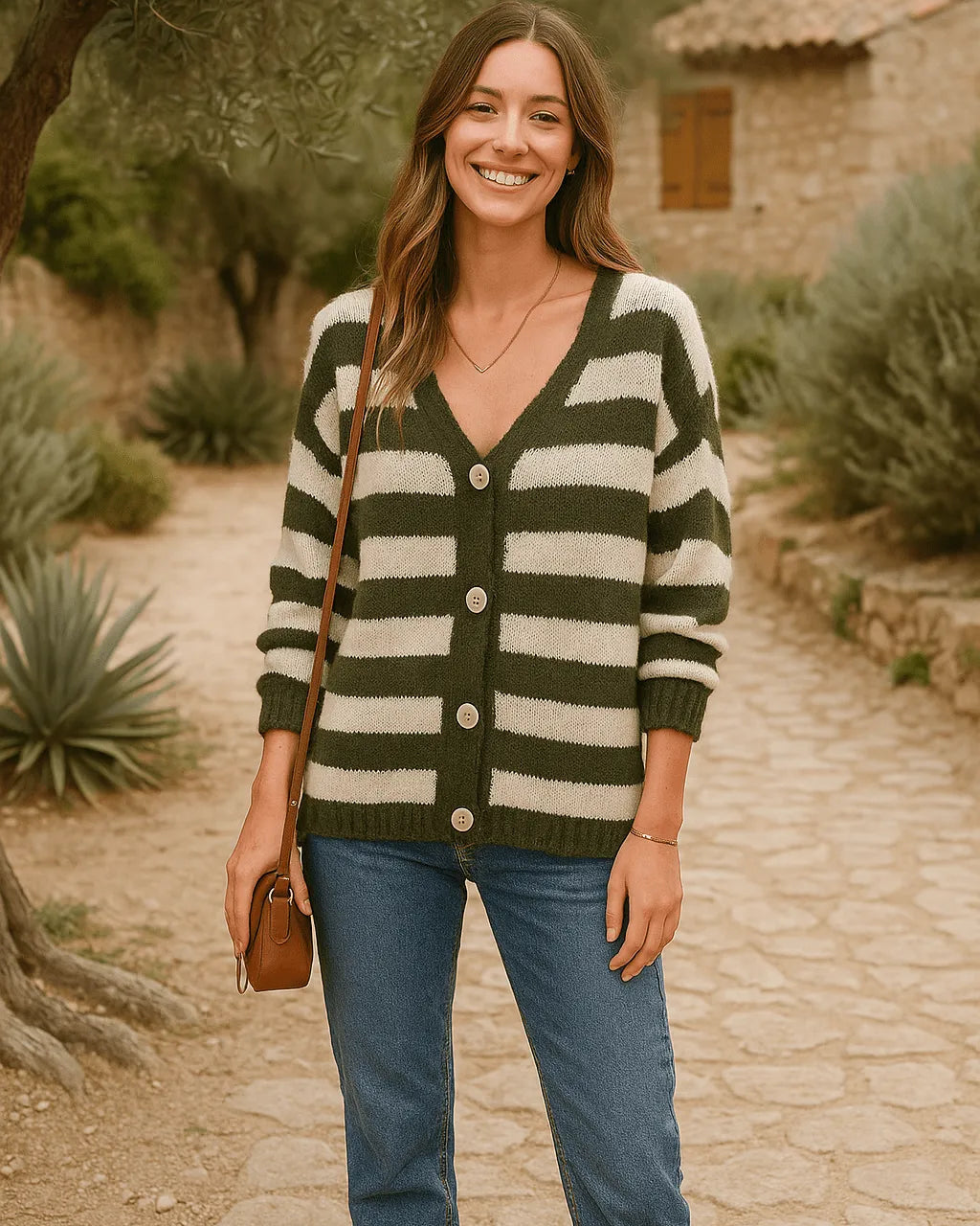 Gilet chic femme rayé style marin, confection italienne