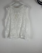 Gilet sans manches femme en coton léger avec broderies ton sur ton et boutons, vue de dos