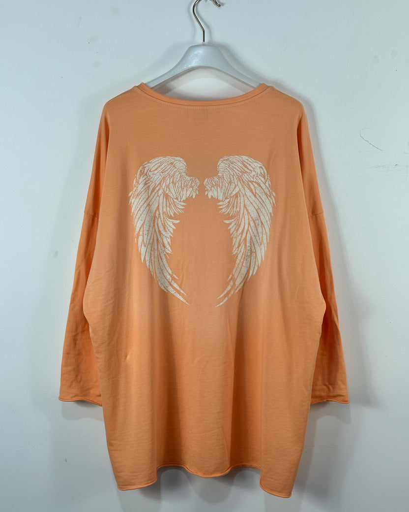 Dos réel du haut Angel abricot effet délavé avec motif grandes ailes blanches