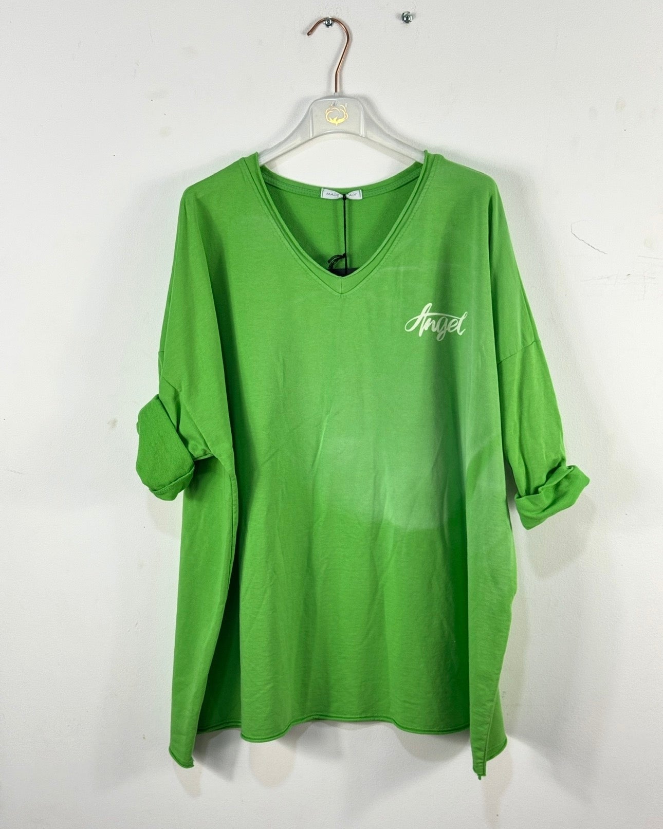 Face réelle du haut Angel vert effet délavé avec petit marquage poitrine