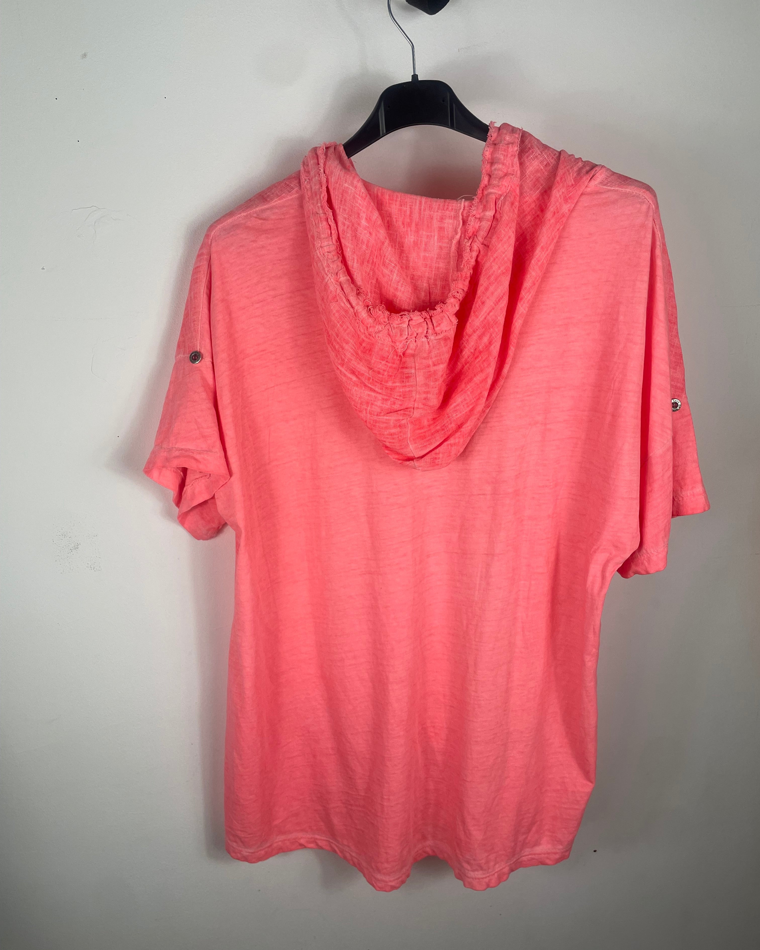 Haut corail femme en coton avec capuche, vue de dos