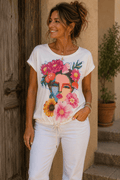 Haut fluide femme jusqu’au 46 48 avec motif Frida et bas resserrable