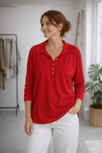 Tee-shirt manches longues rouge femme coton Made in Italy coupe fluide du 36 au 46