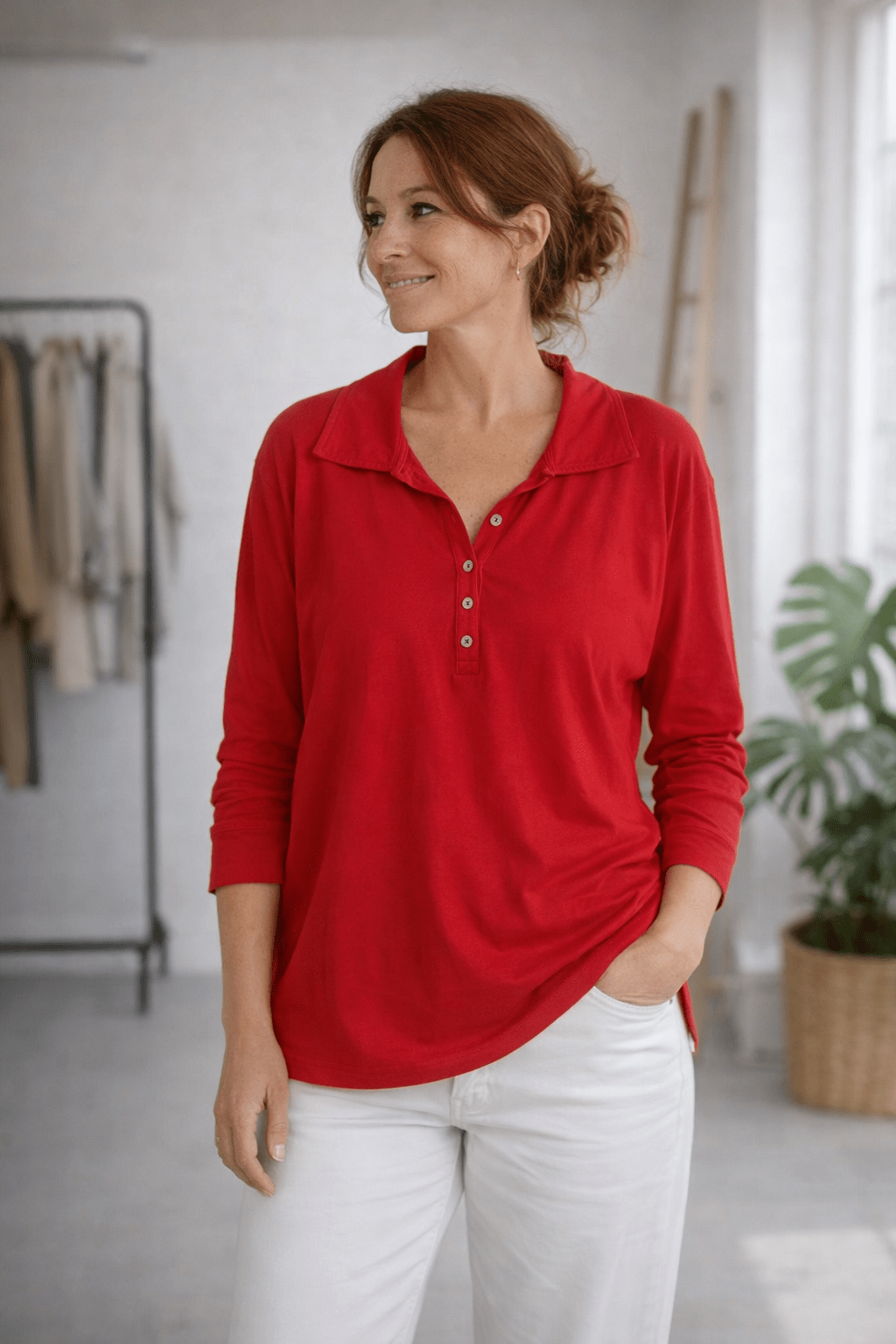 Haut Manches Longues Col Polo Léger – Basique Chic & Confortable - Mam’s Ailes