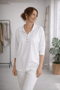 Tee-shirt blanc femme manches longues en coton basique élégant facile à associer du 36 au 46