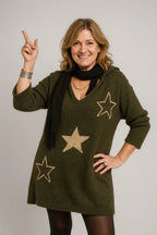 Hoodie Stella kaki à étoiles dorées, vue portée