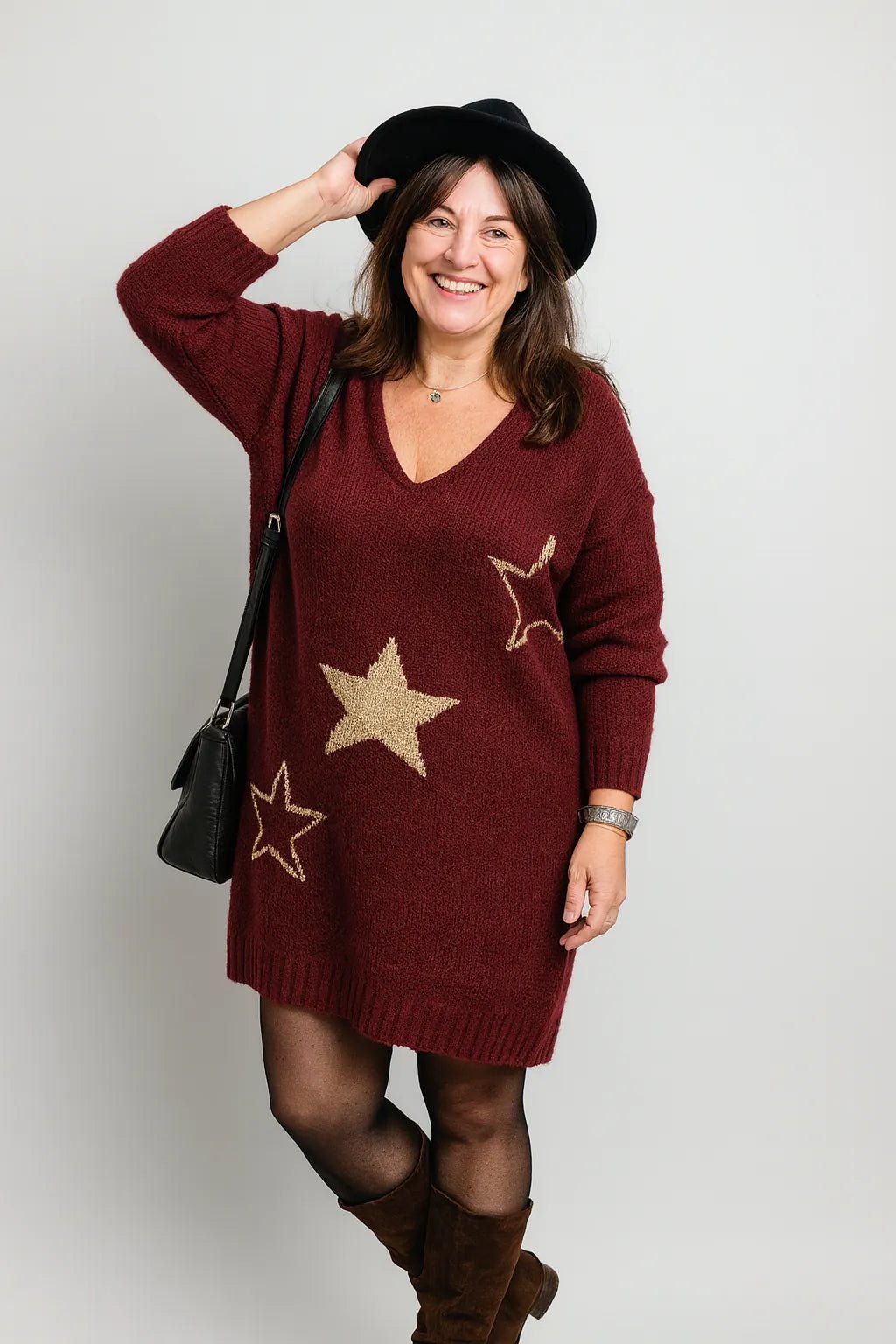 Hoodie Stella bordeaux à coupe longue, vue portée