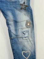 Jean Brera S.Woman boyfriend délavé avec détails strass, vue réelle 2