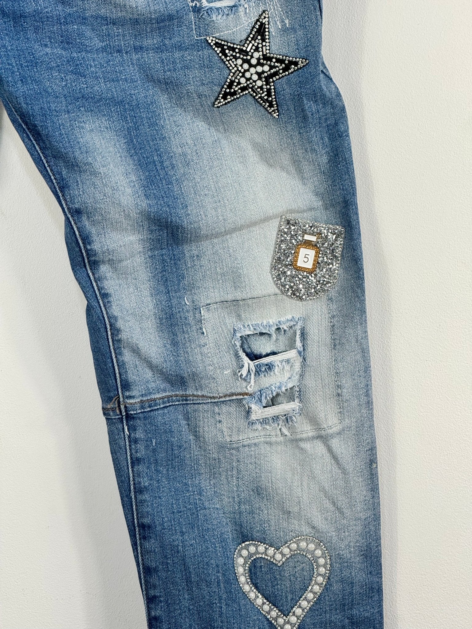 Jean Brera S.Woman boyfriend délavé avec détails strass, vue réelle 2