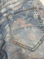 Jean Fleur Karostar – Motifs Floraux Pastel – Effet Usé – 38 - 48 (Taille Grand) - Mam’s Ailes