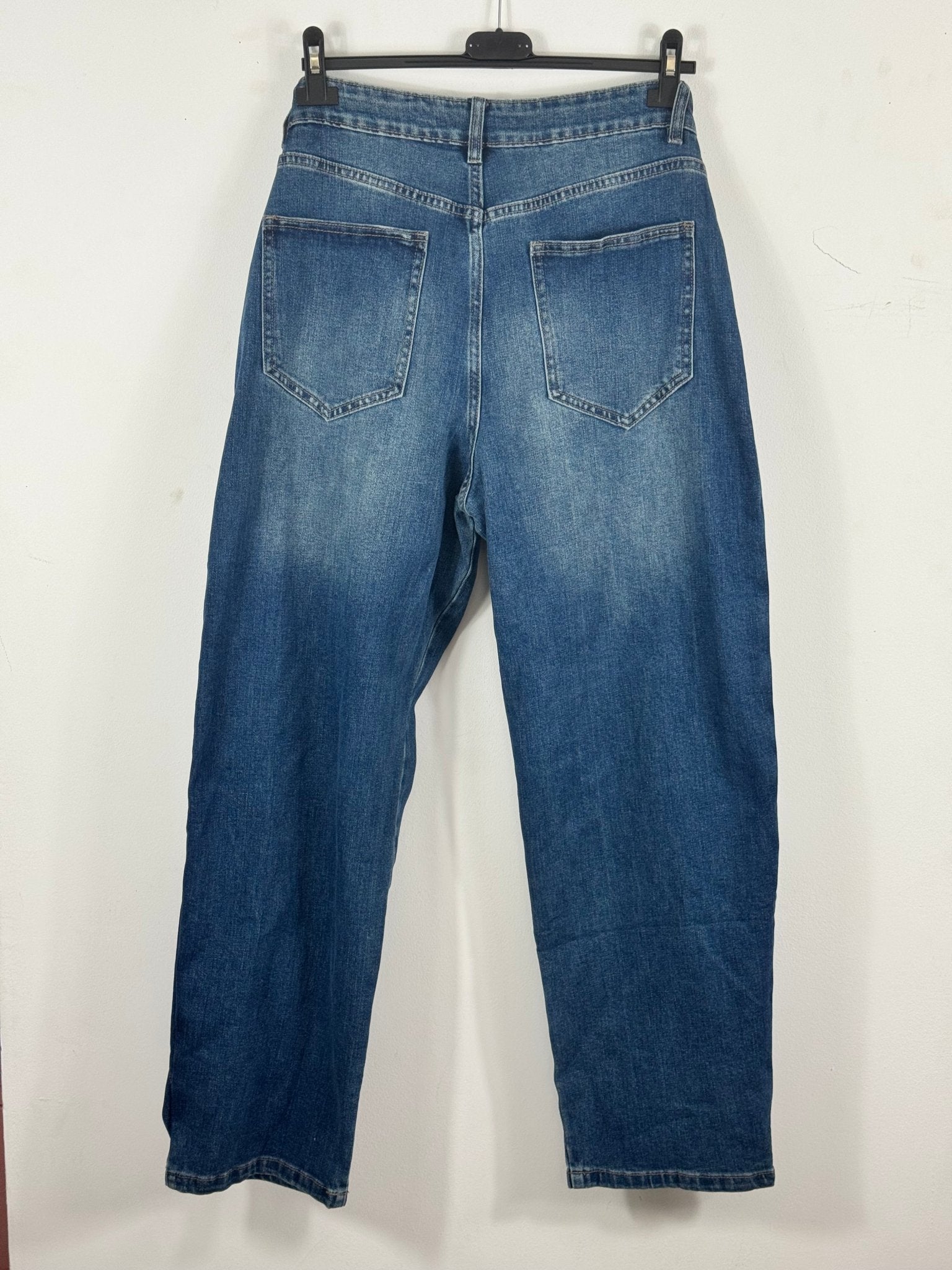 Dos réel du jean-jupe Alessia S.Woman en denim bleu avec deux poches plaquées