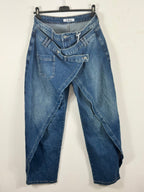 Jean-jupe Alessia S.Woman en denim bleu sur cintre, vue réelle de face et panneau portefeuille