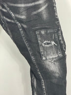 Détail réel de la poche cargo et des effets usés du jean Milano S.Woman noir