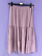 Jupe longue rose à volants, longueur 90 cm
