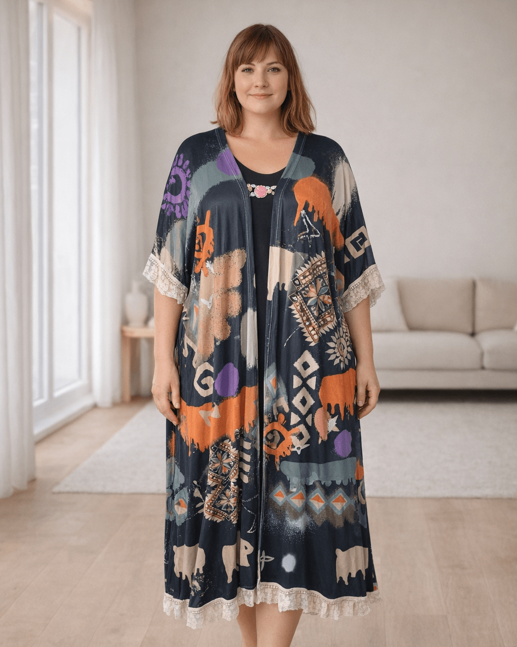 Kimono Long Bohème Imprimé — Grande Taille Jusqu’au 54 - Mam’s Ailes