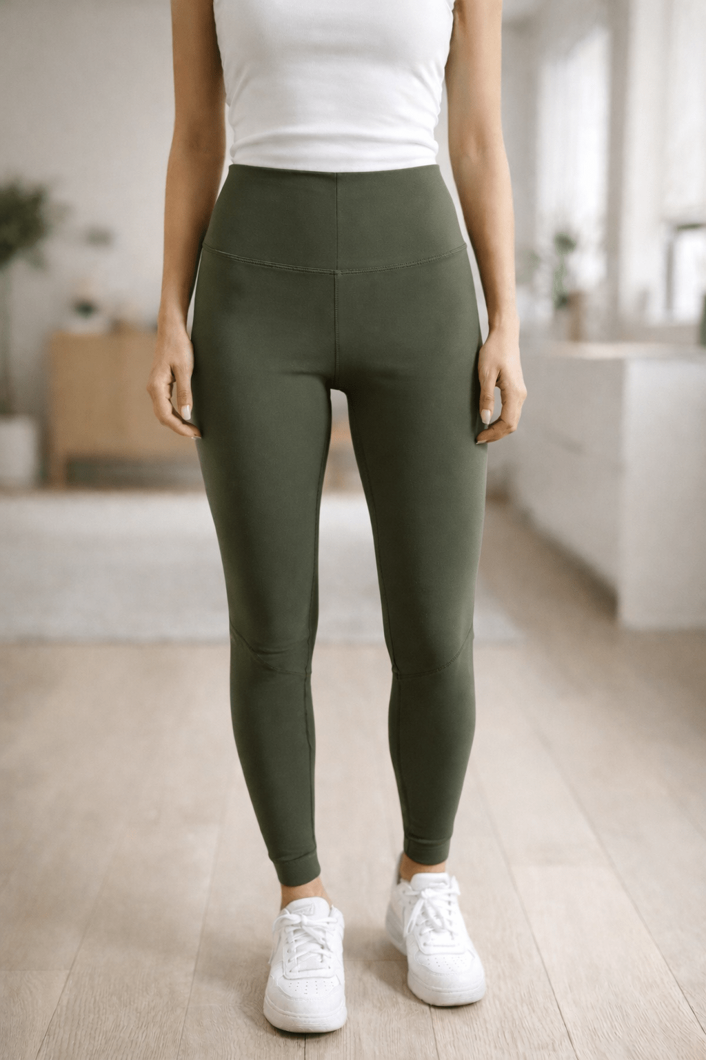 Legging sport gainant kaki effet ventre plat nylon stretch