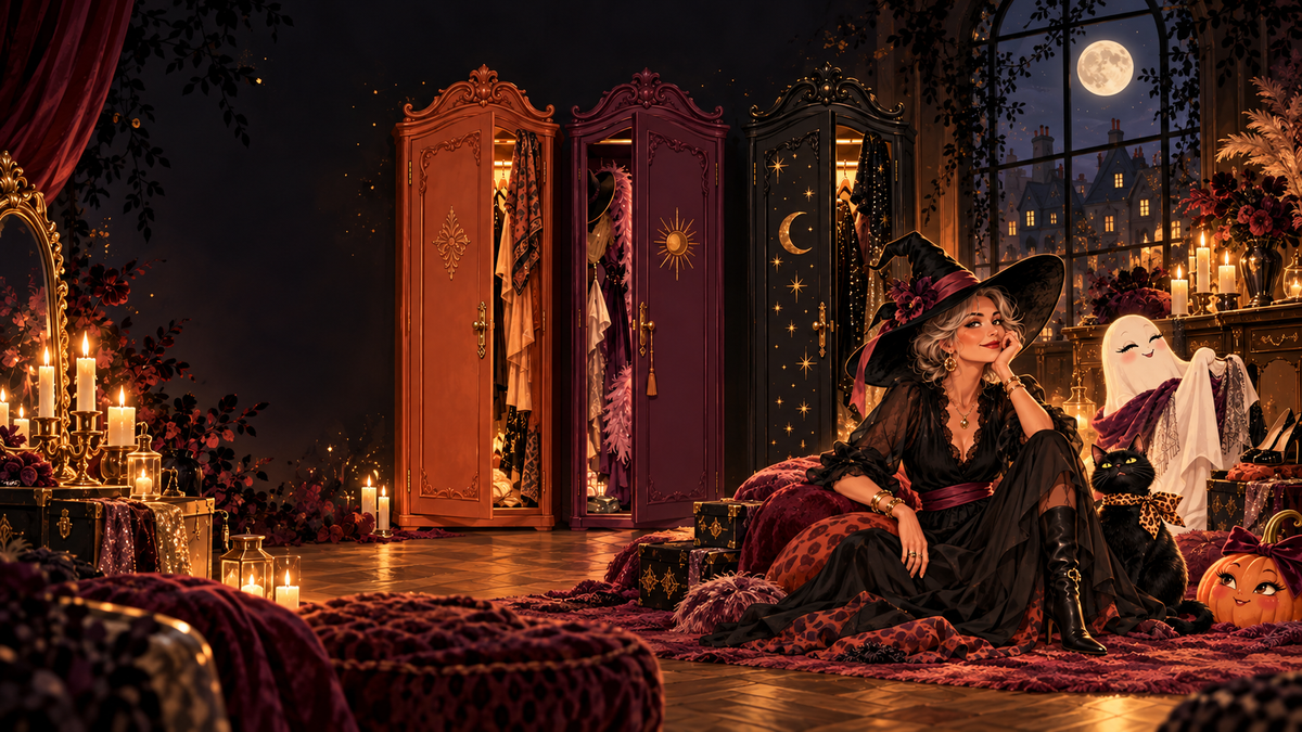 Le Dressing Ensorcelé Mam’s Ailes – sorcière chic, chat noir et trois armoires magiques