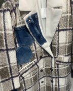 Détail empiècement jean col manteau S.Woman carreaux beige