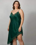 Nuisette Luna vert sapin en satin et dentelle