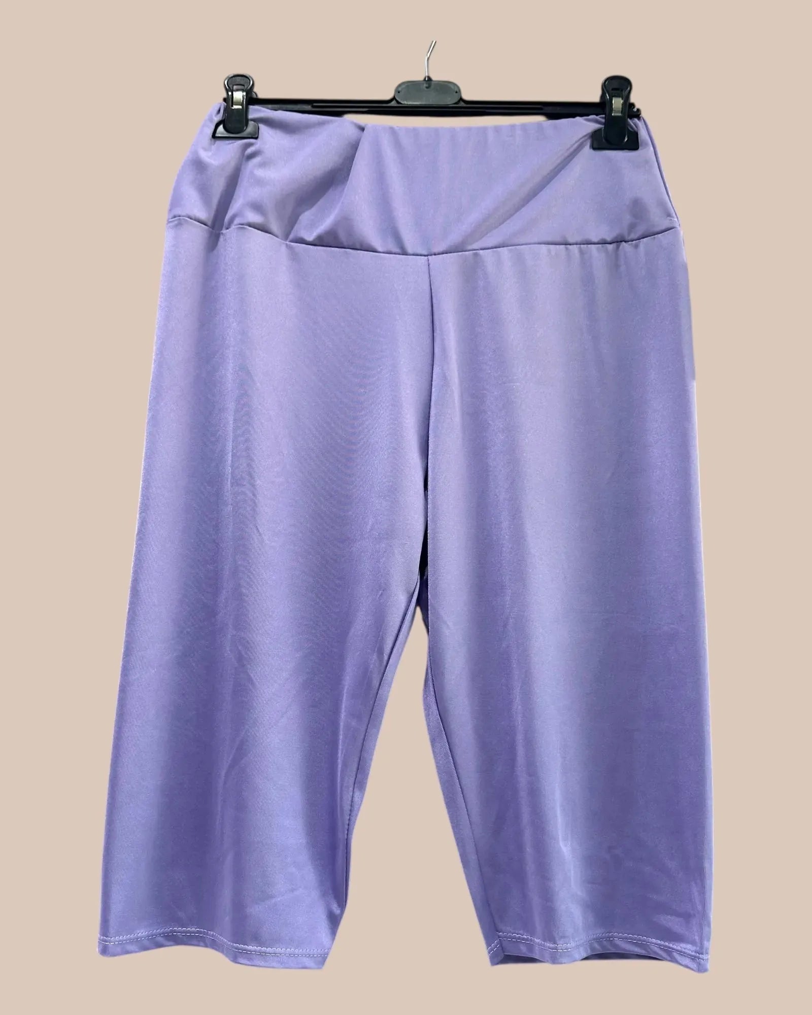 Pantacourt cycliste fluide lavande, taille élastique 36-46, made in Italy
