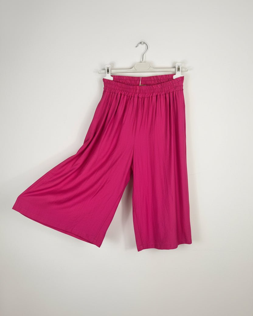 Pantacourt fluide fuchsia à taille élastiquée, fabrication italienne