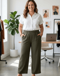 Pantalon Chino kaki à jambe large, vue portée