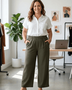 Pantalon Chino kaki à jambe large, vue portée
