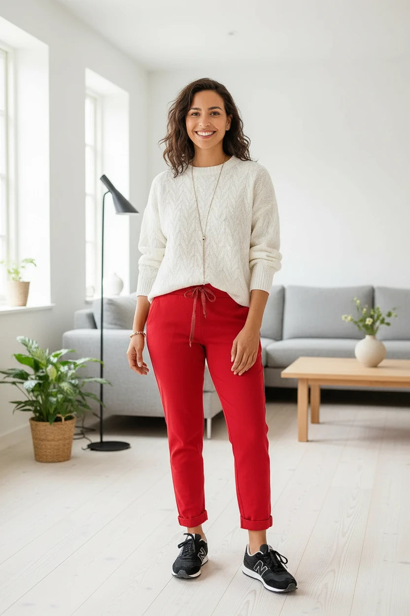 Pantalon extensible femme en viscose et élasthanne, plusieurs coloris tendance