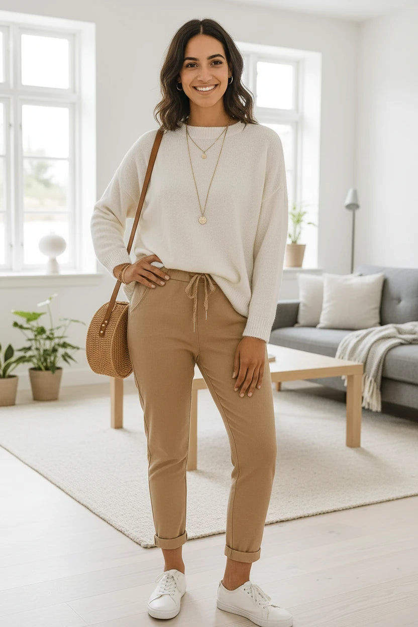 Pantalon Magique femme coupe droite confortable, taille unique 36-52 Made in Italy