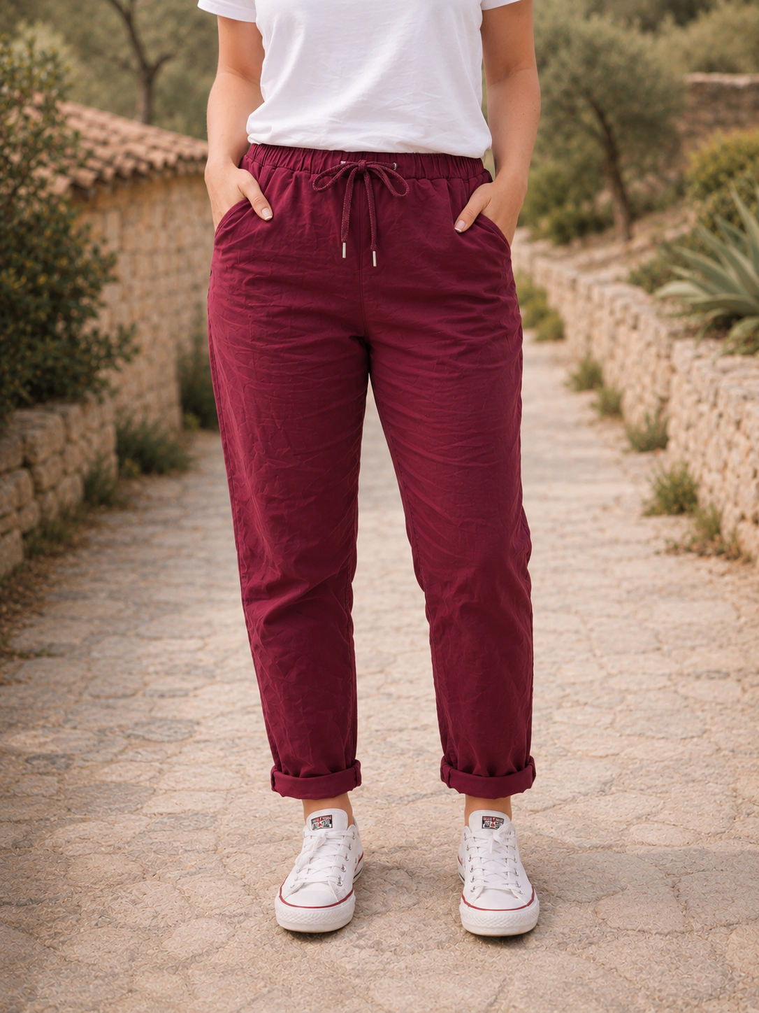 Pantalon élastique taille inclusive 36 au 50 couleur bordeaux