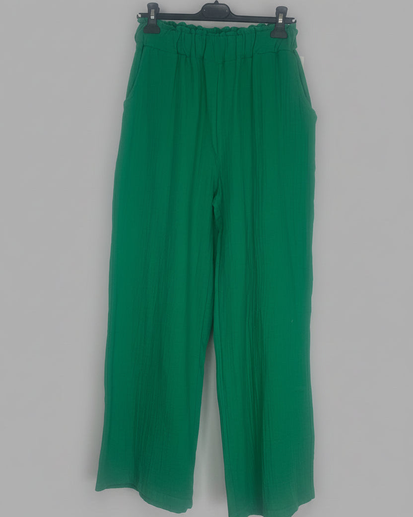 Pantalon fluidevert brésil style bohème pour femme, taille 40 au 48/50.