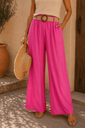 Pantalon palazzo fuchsia fluide avec ceinture tressée et chapeau bohème