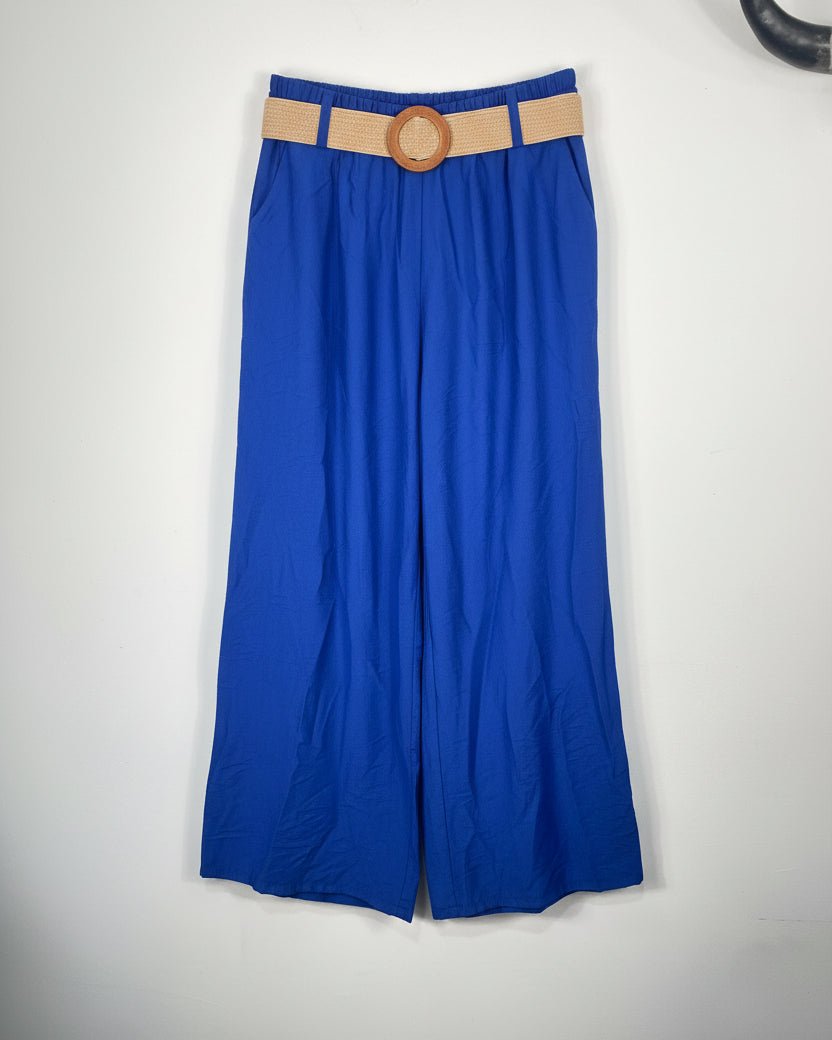 Pantalon fluide femme en 90% rayon et 10% nylon, longueur 99 cm et style palazzo estival