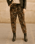 pantalon léopard en suédine, vue avant, taille élastique