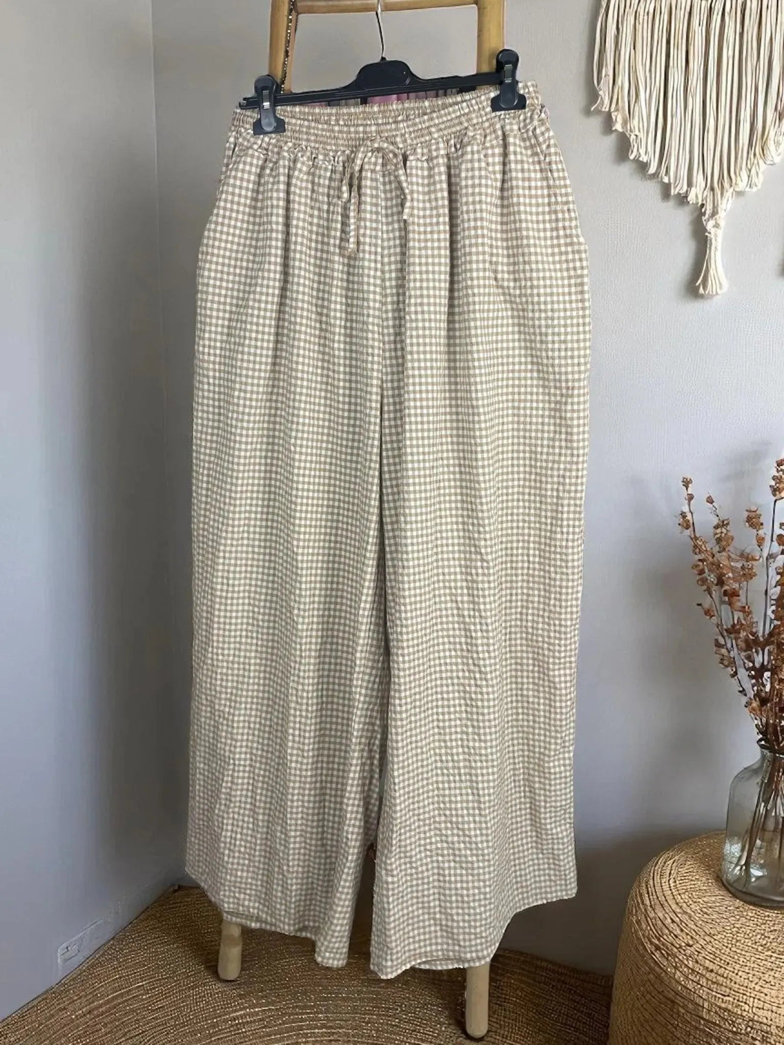 Pantalon chic décontracté femme coton italien, coupe ample et confortable