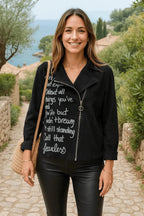 Perfecto Ludivine daim noir coutures apparentes, inscription stylée, made in Italy 36-44
