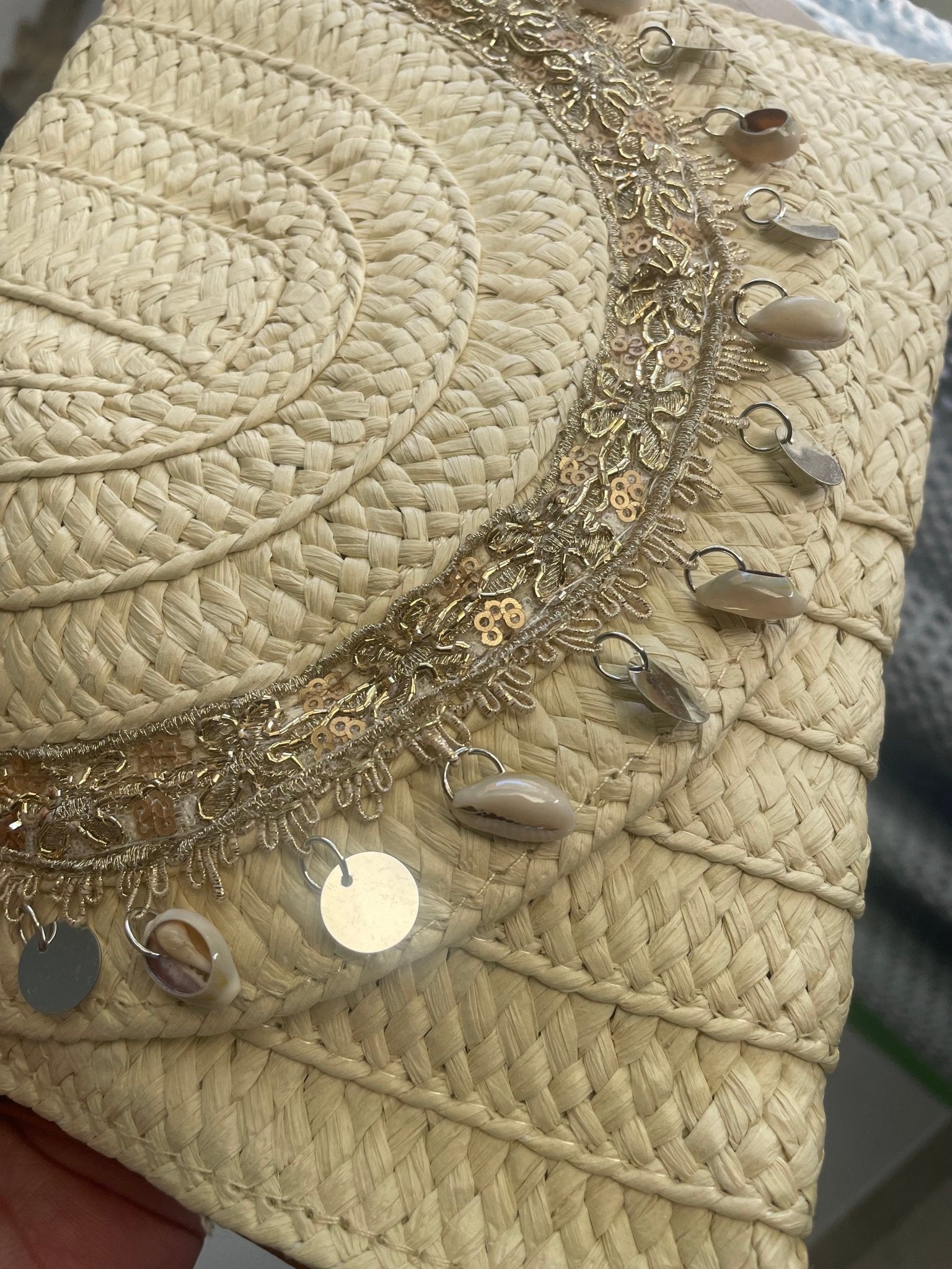 Pochette Bohème en Raphia avec Miroirs et Coquillages - Mam’s Ailes