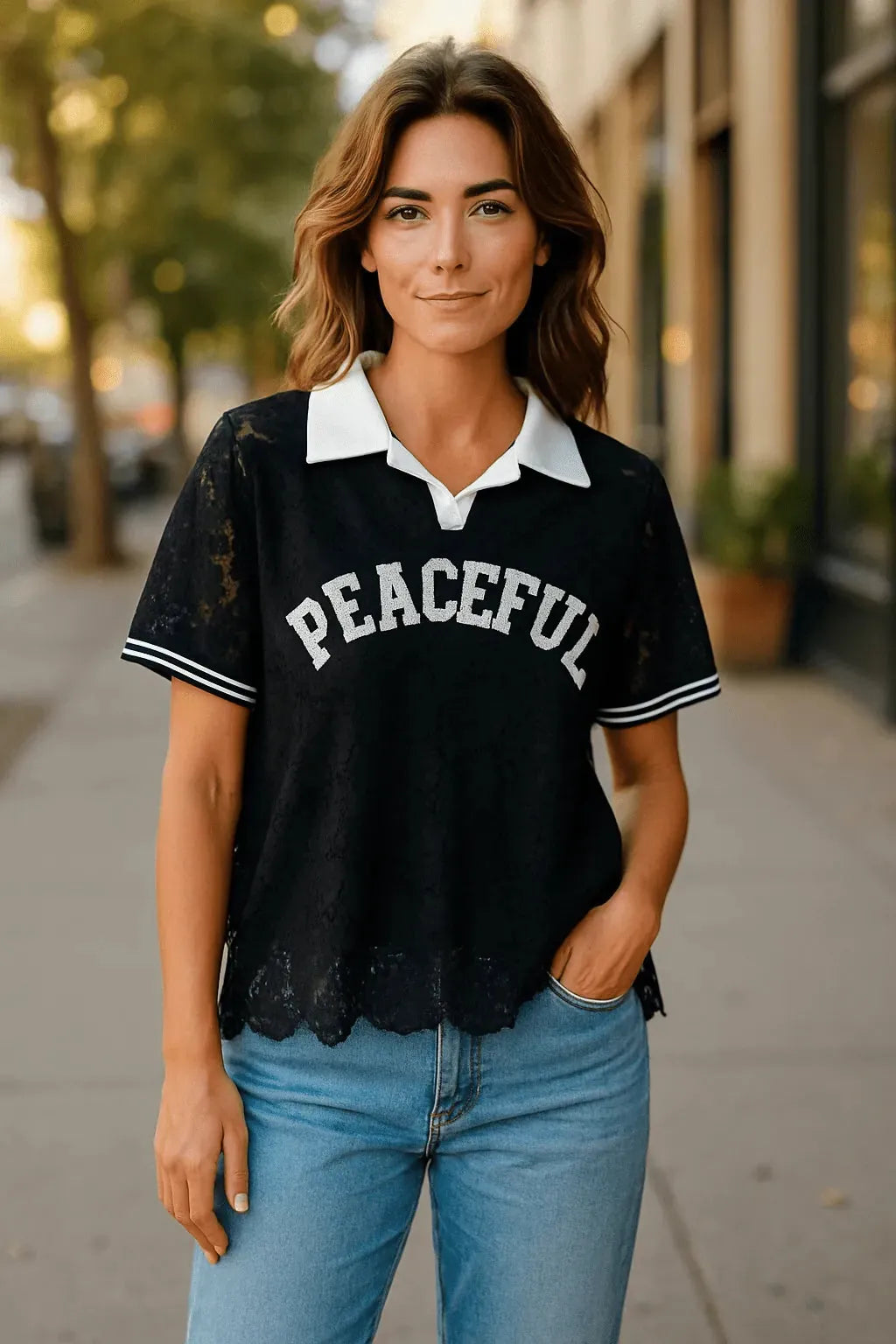 Polo dentelle "Peaceful" en Dentelle Noir - Mam’s Ailes