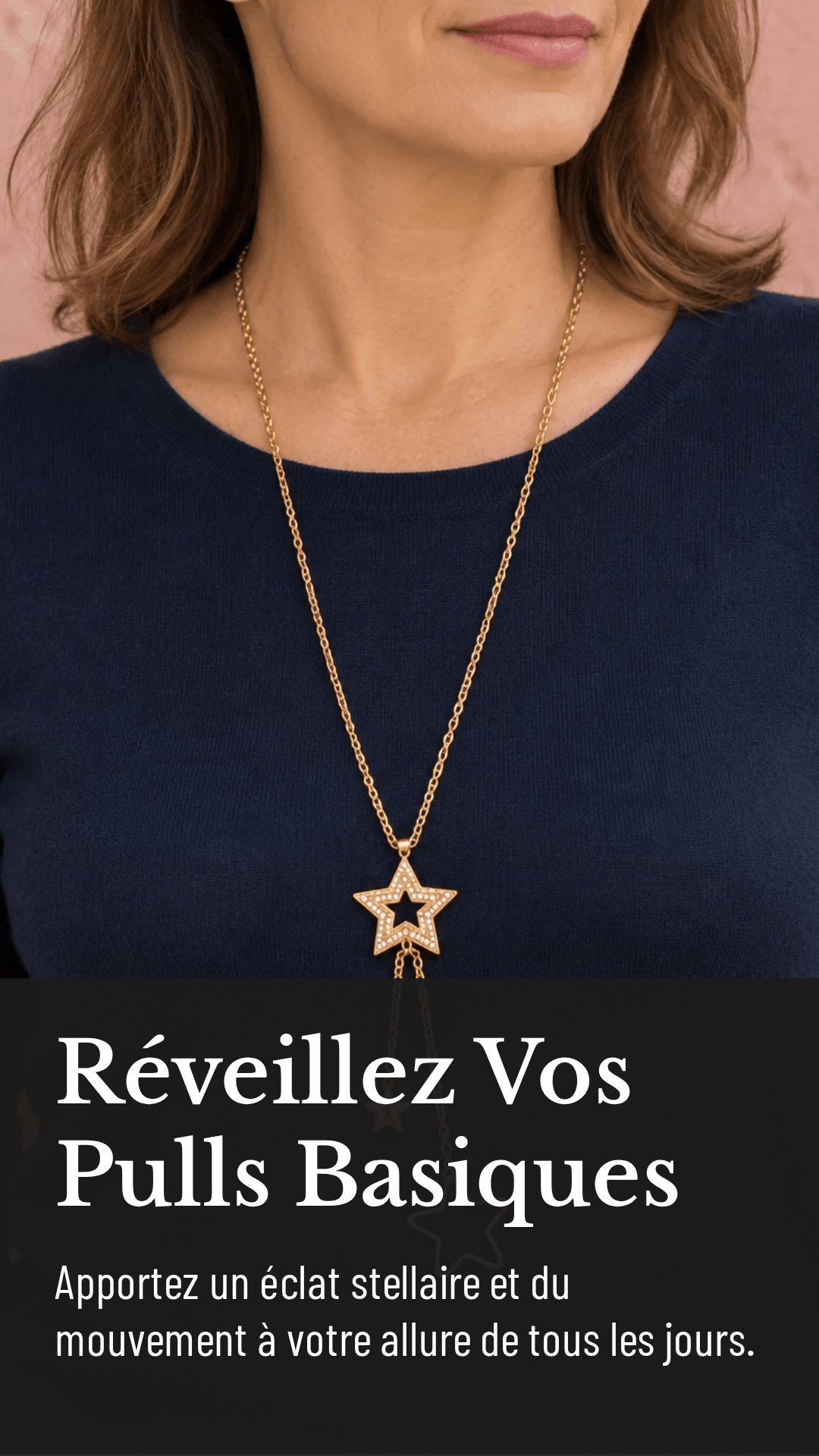 Sautoir Étoiles doré – Strass et pampilles, 70 cm