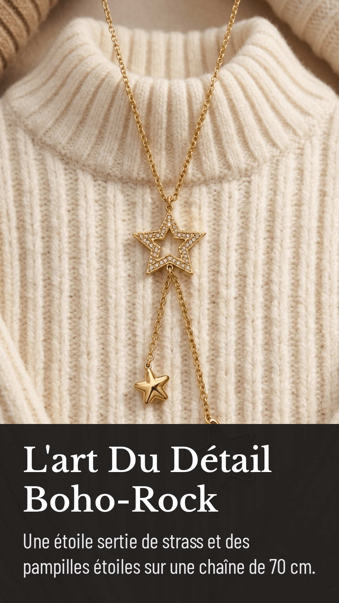 Sautoir Étoiles doré – Strass et pampilles, 70 cm