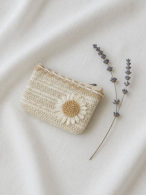 Porte - Monnaie Raphia Bohème Fleuri - Mam’s Ailes